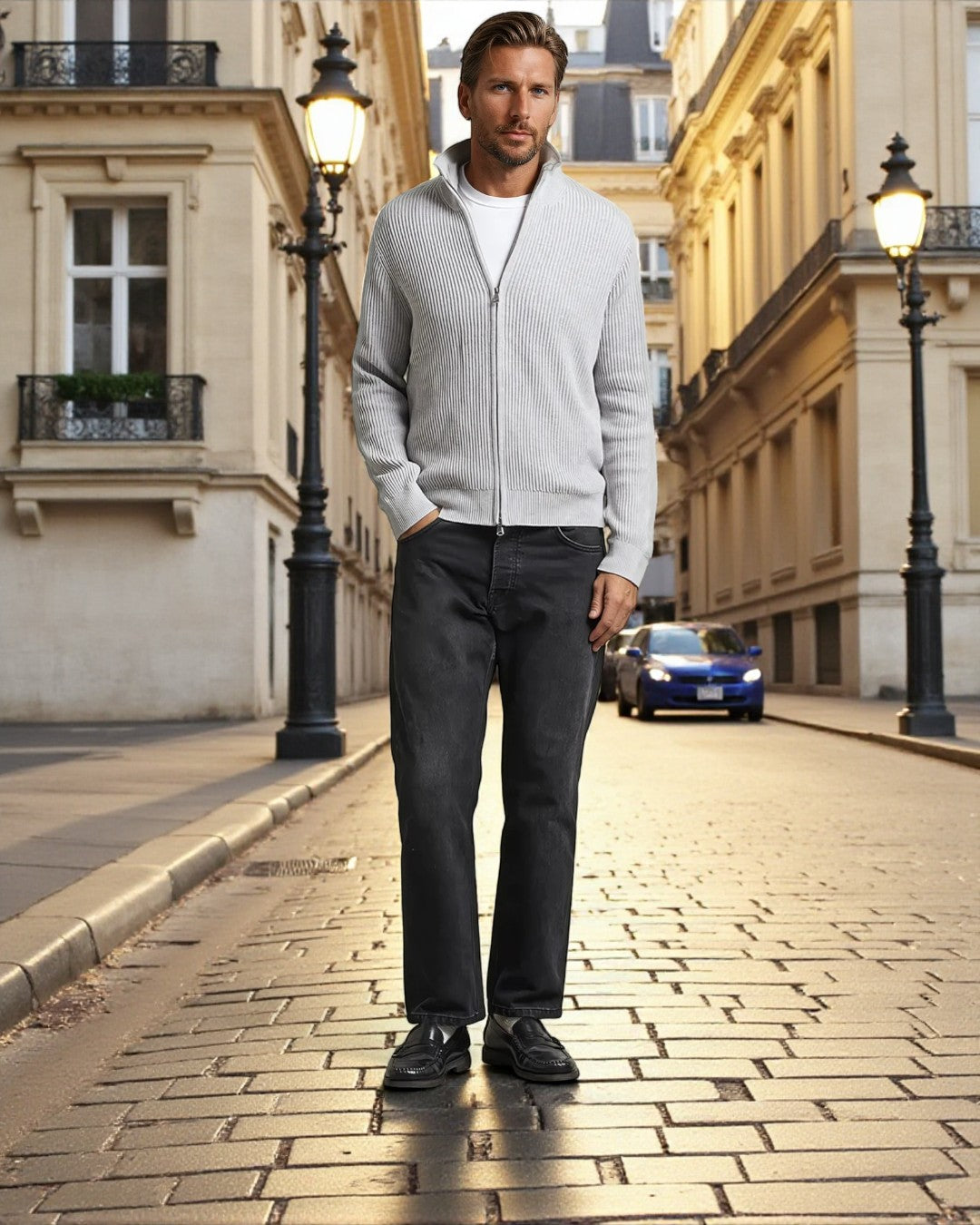 Knitted Zip Ribbed Cardigan