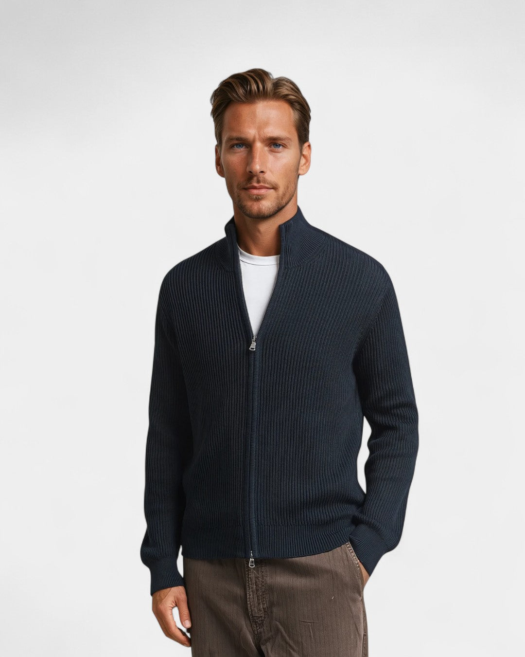 Knitted Zip Ribbed Cardigan