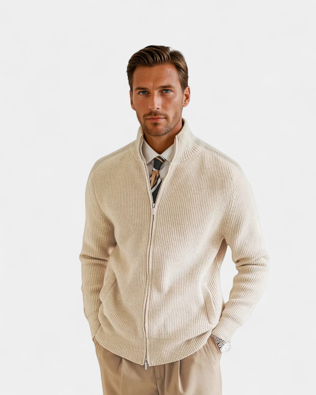 Knitted Zip Ribbed Cardigan