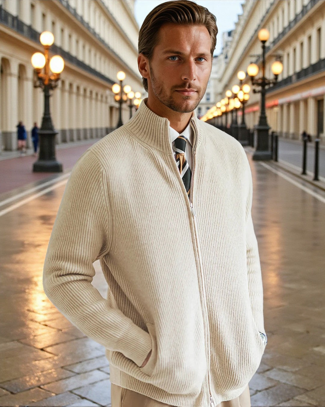 Knitted Zip Ribbed Cardigan